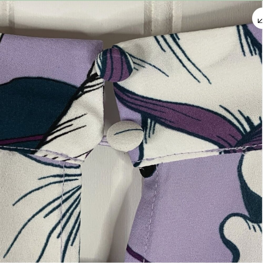Worthington Blouse Womens X Small Purple Floral Long Sleeve Cowl Artsy Shirt Top - Picture 9 of 16